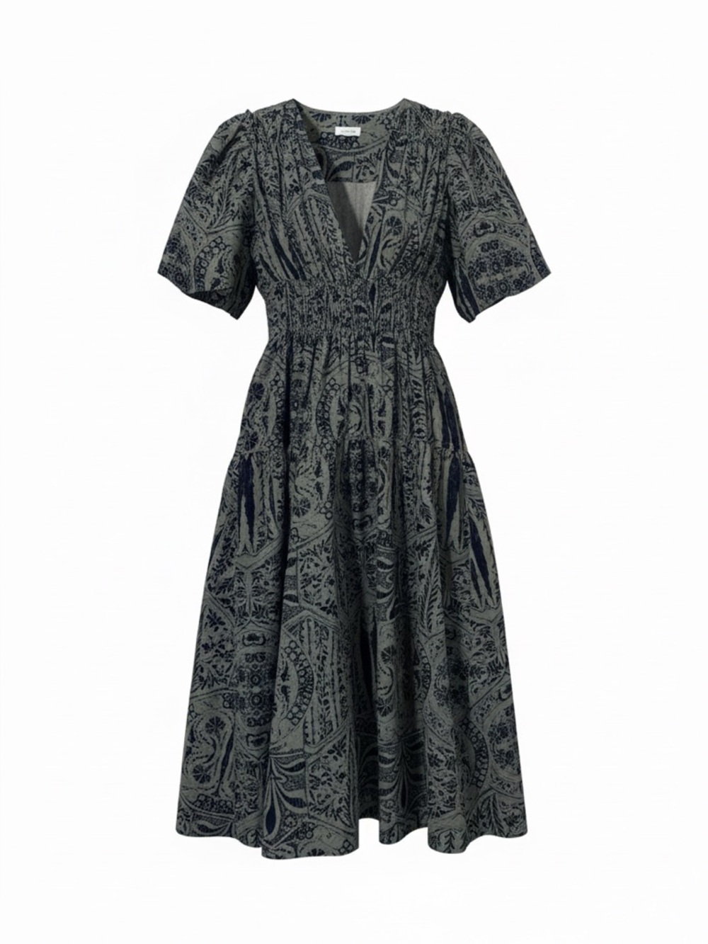 Pilcro Anthropologie Green Floral Midi Dress XS Puff Sleeve Boho Cotton